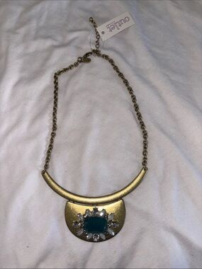Gold-Tone Statement Lia Sophia Necklace with Teal Center Stone